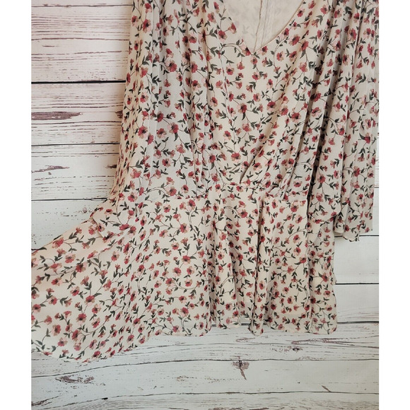 Hayden Tan Floral Print V-Neck Dolman Sleeve Boho Peplum Top Women's Size 2XL - Picture 8 of 12